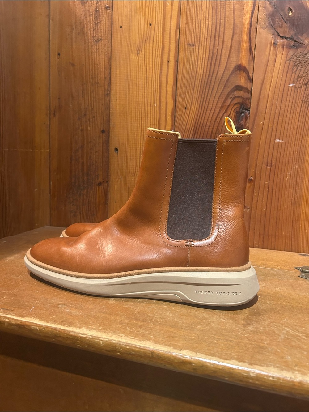 Sperry Gold Cup Plushwave Boots in Cognac Brown - Classic Leather Slip-On - Picture 2 of 6